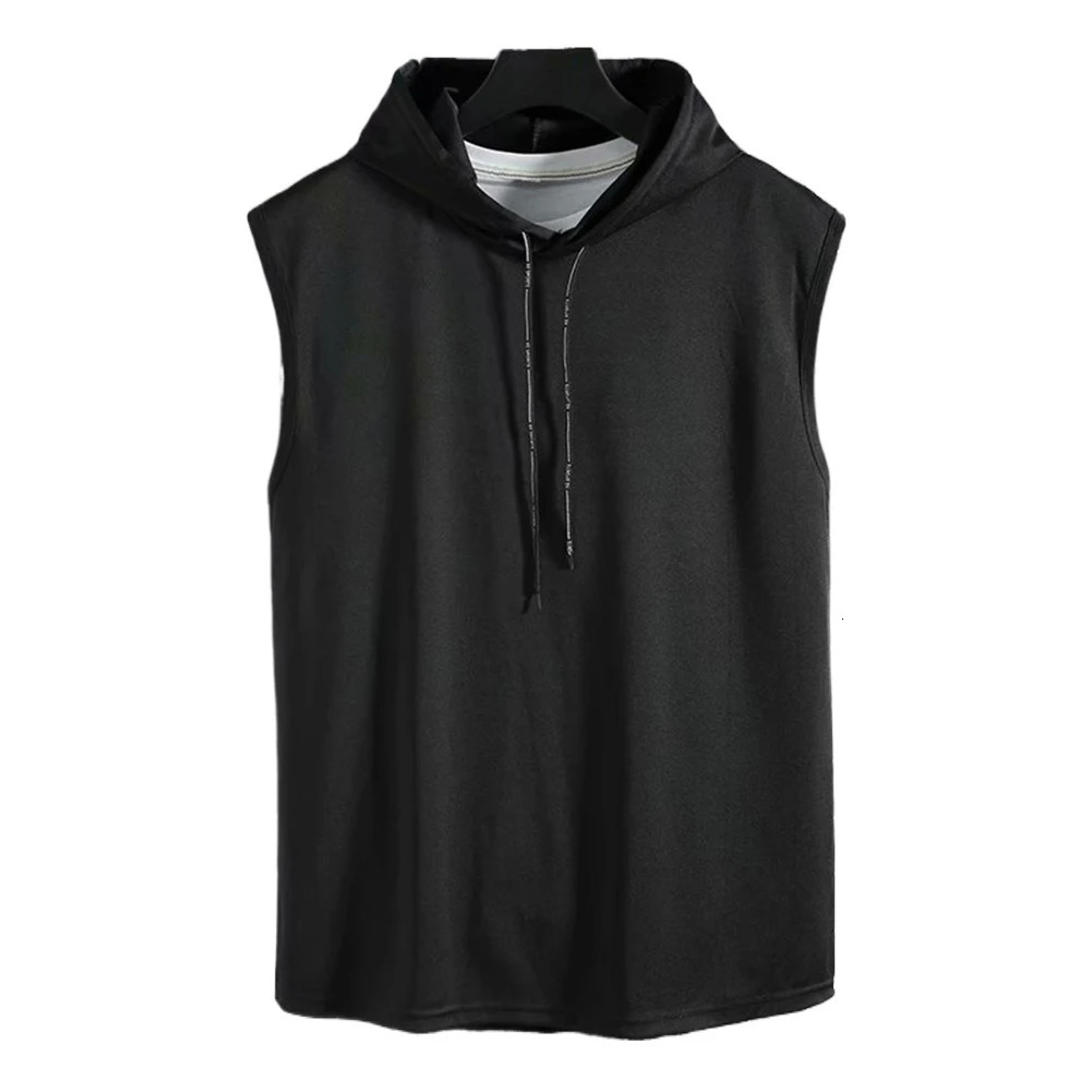Shirt Vest Gym Hooded Hoodie Polyester Sleeveless Solid Summer Tank Top Undershirt Workout Bodybuilding Men Daily 240523
