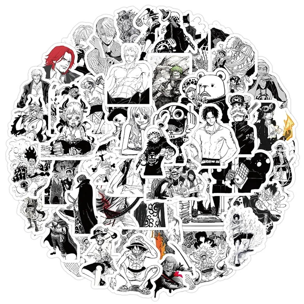 10/30/50/100pcs Black and White ONE PIECE Stickers Anime Decals Toys DIY Skateboard Car Laptop Waterproof Cool Kids Sticker Toys