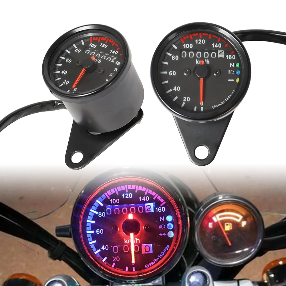 Universal Odometer 12V Dual Speed Meter with LED Indicator Speedometer Motorcycle