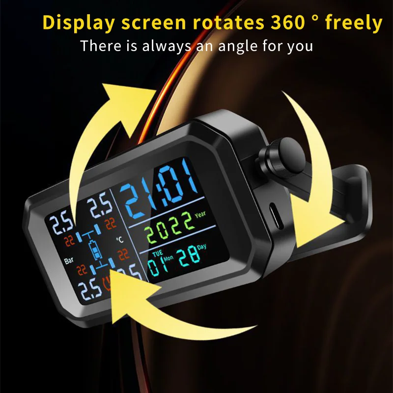T13 Solar TPMS Sensor Car Tire Pressure Monitoring System Solar Digital USB Real-Time Monitoring Automotive Smart Wheels Sensor