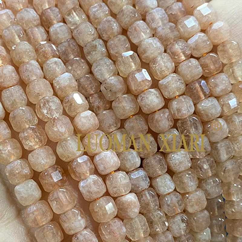 Natural Stone 5x5MM Faceted Cube Sunstone Chalcedony Loose Square Spacer Beads for Jewelry Making Diy Bracelet Accessories