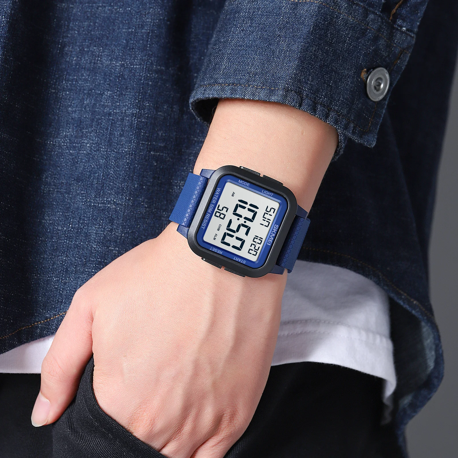 SKMEI Back Light Display Countdown Sports Watch Mens Japan Digital movement Stopwatch 5Bar Waterproof Wristwatches Date Clock