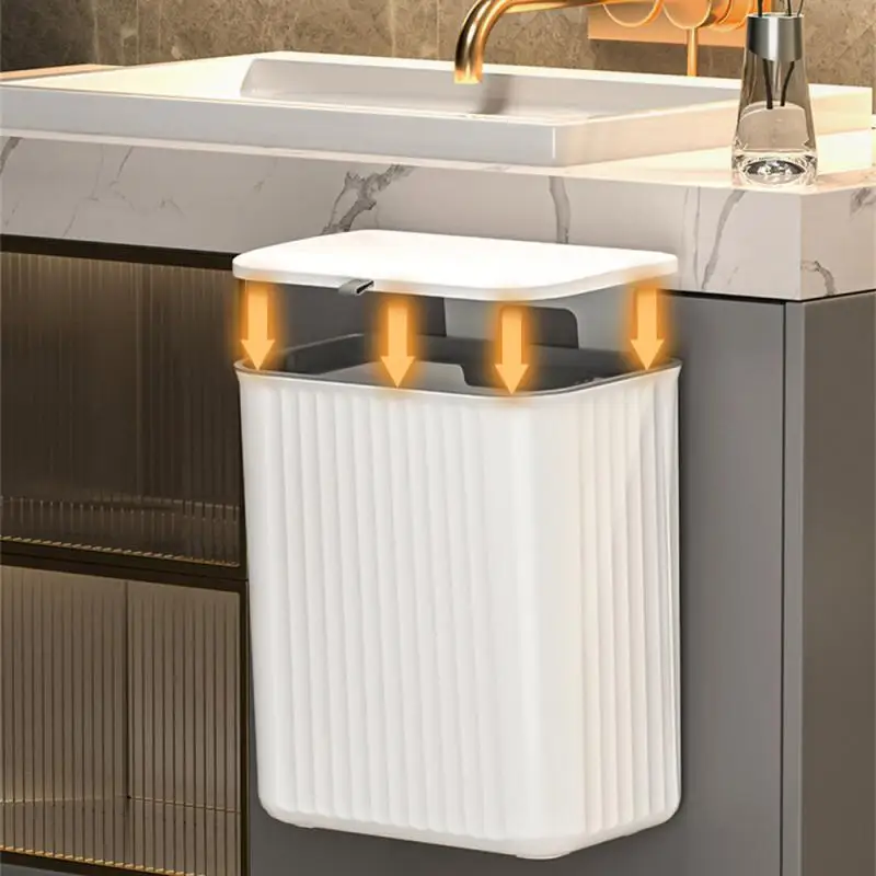 8/12L Bathroom Trash Can With Lid Kitchen Wall Mounted Waste Bin Large Capacity Recycling Garbage Basket Hanging Trash Bins