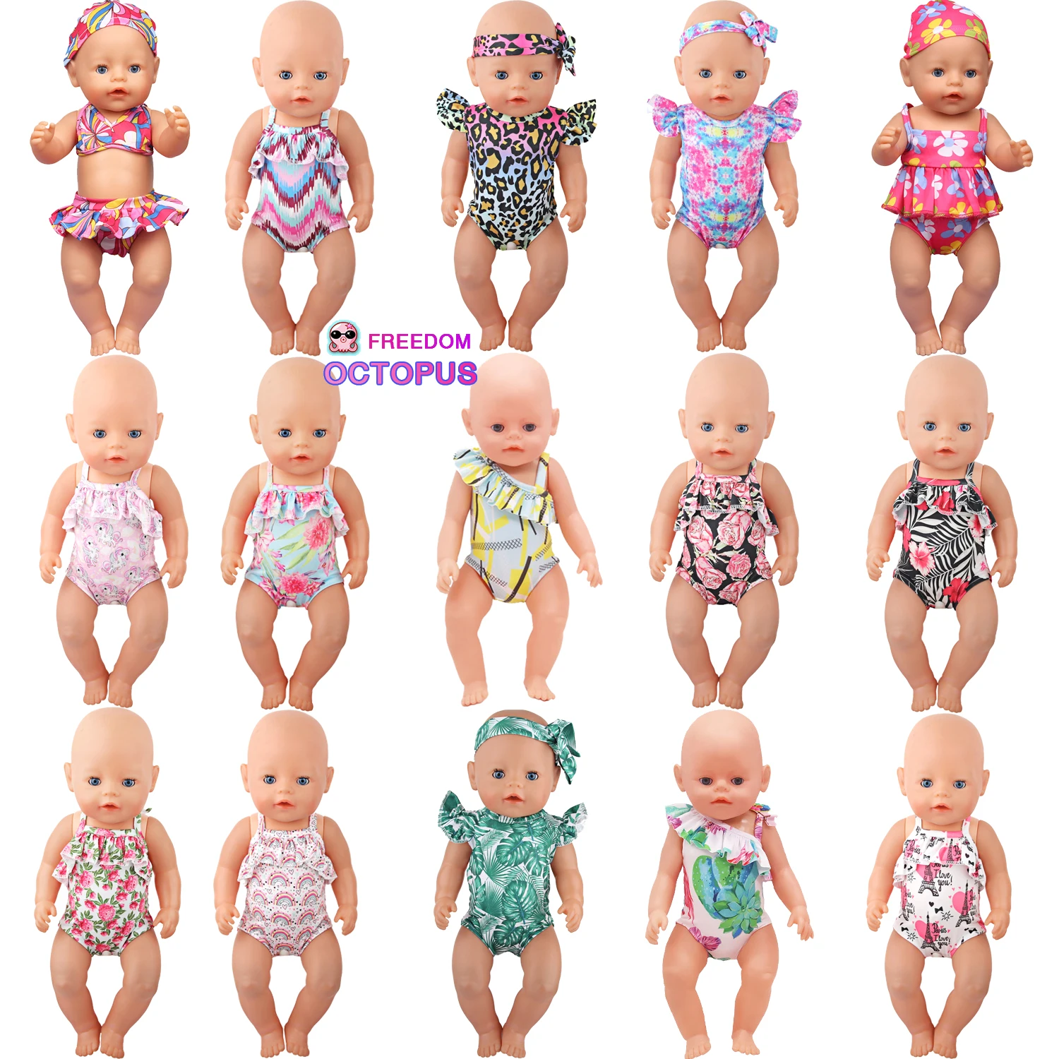 Cm Baby New born Doll Clothes Swimsuit Flowers Rainbow Animal Swinsuit Accessories For Inch American OG Girl Dolls Toy 5