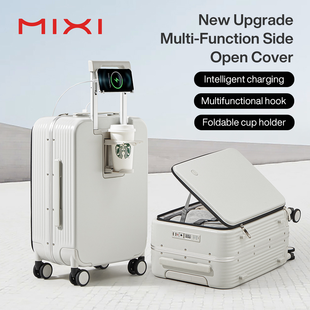 Mixi NEW Aluminum Frame Suitcase Carry On Rolling Lage with USB Port Boarding Cabin Cup and Phone Holder Inch