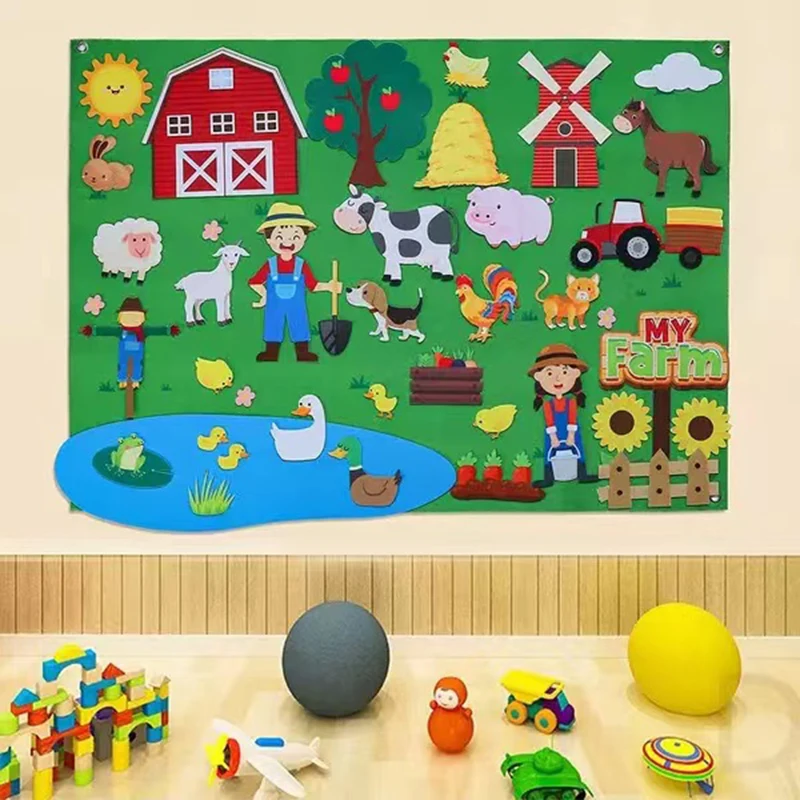 Baby Montessori Busy Board Toy Kids DIY Felt Board Toys Farm Animals Learning Story Book Felt Play Mat Flannel Insect Wall Decor