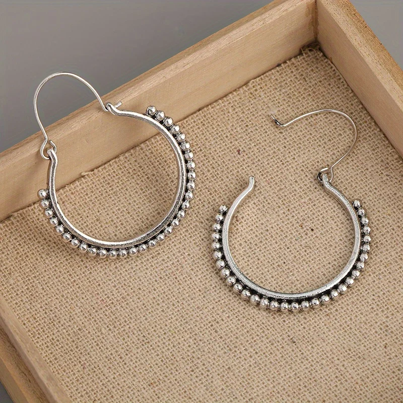 Vintage Tribal Silver Color Hoop Contemporary Earring Unique Handmade Earrings Jewelry Gifts for Her