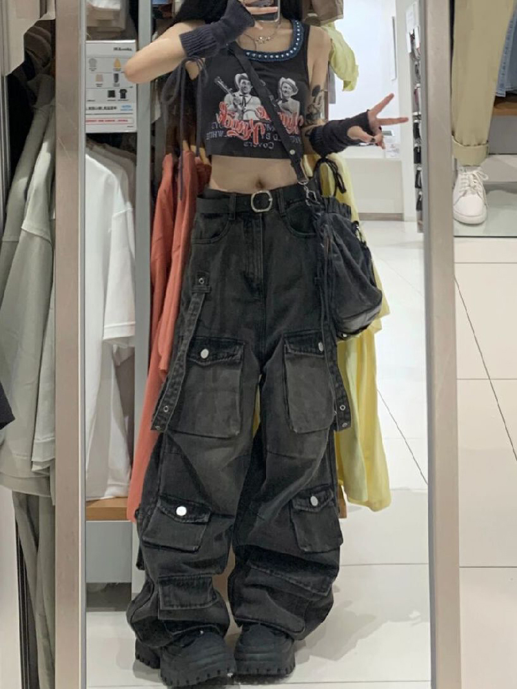 Y2k Cargo Jeans Pants Women Street Oversize Loose Multiple Pockets Female Pant 2024 Spring Fashion Vintage Hip Hop Denim Trouser