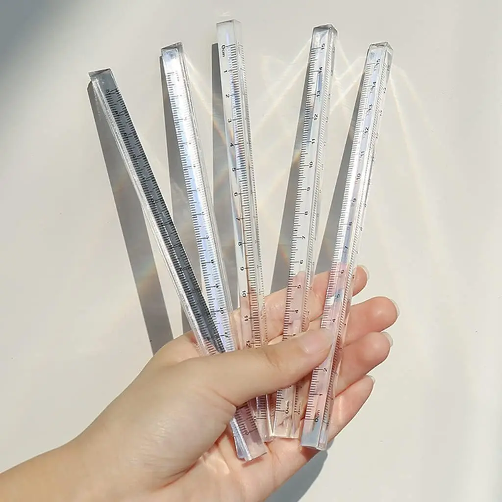 15cm /20cm Interesting Transparent Triangular Straight Ruler Stationery School Supplies Refractable Light