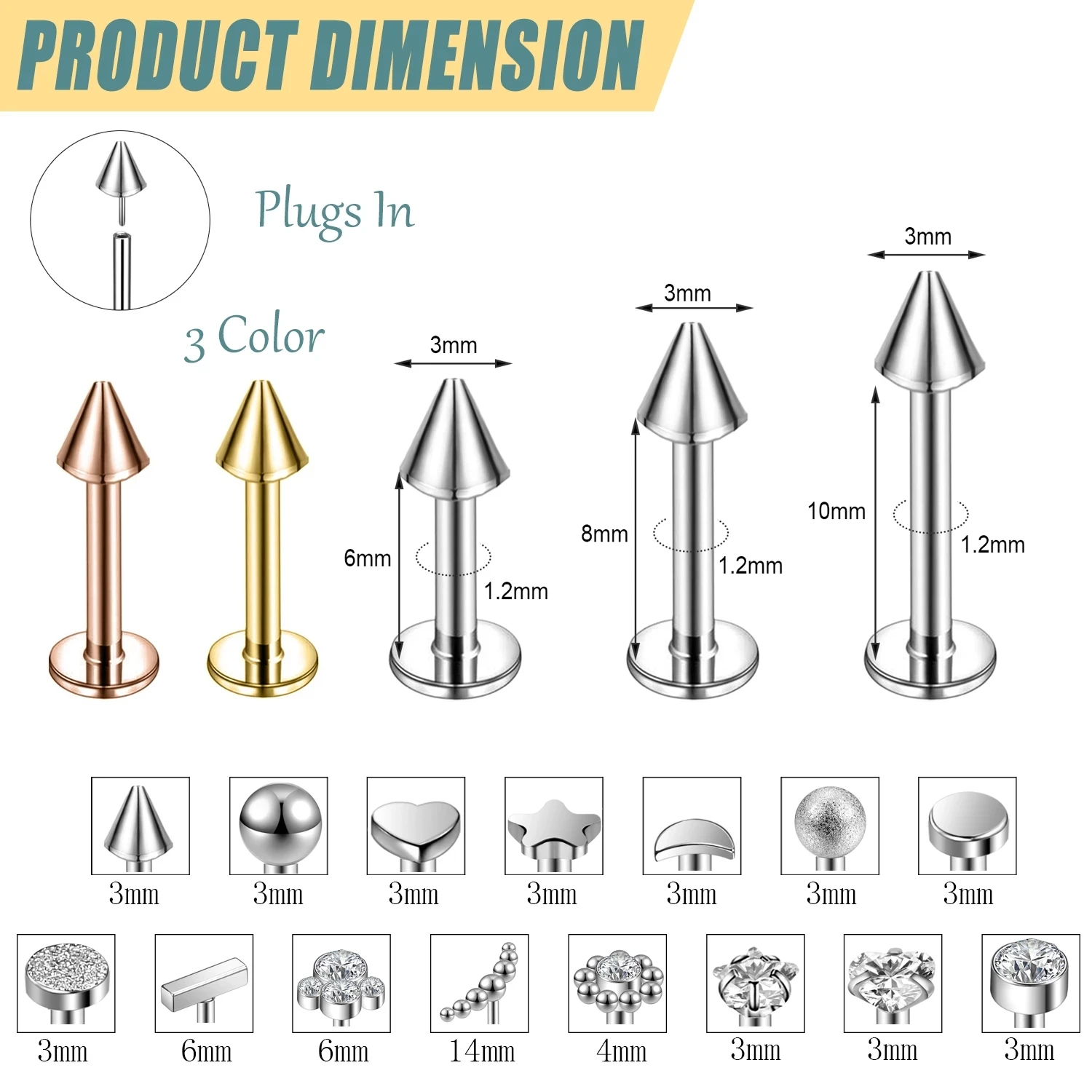 AOEDEJ G Lip Studs CZ Crystal Labret Piercing Jewelry Gold Plated Flower Heart Stud Women Helix Tragus Earring 5