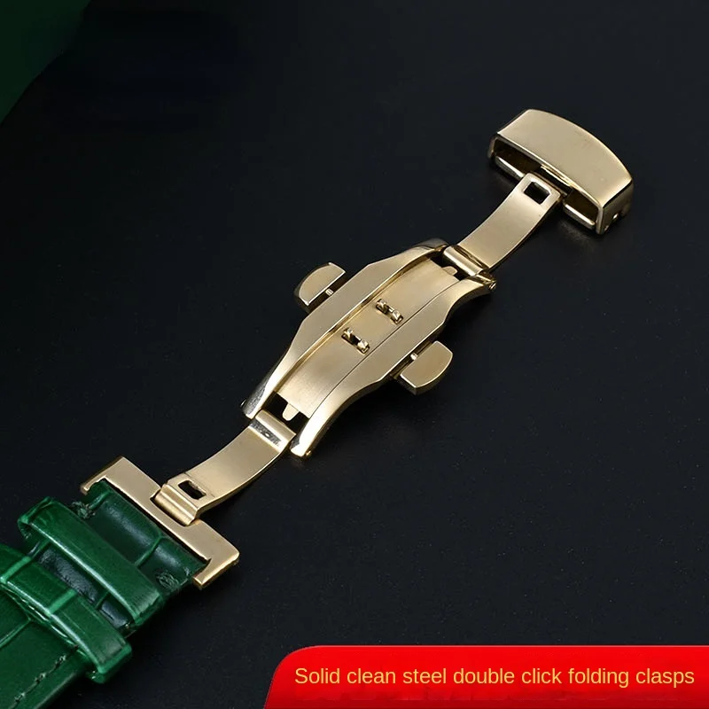 18mm 20mm 22mm High Quality Bamboo Pattern soft cowhide Strap Men Butterfly Buckle Ostrich leather Green Watchband Bracelet