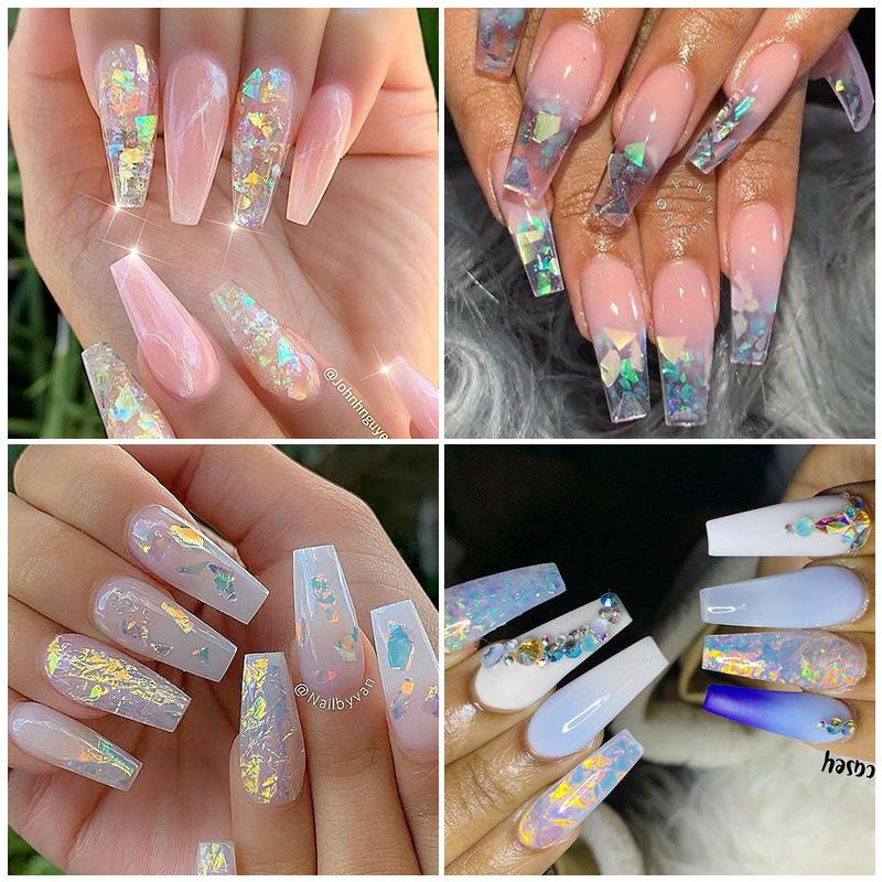 1Bag Cherry Flower Petals Nail Sequins Irregular Glass Paper Heart Floral Leaves Mixed Nail Art 3D Flakes Manicure Decorations