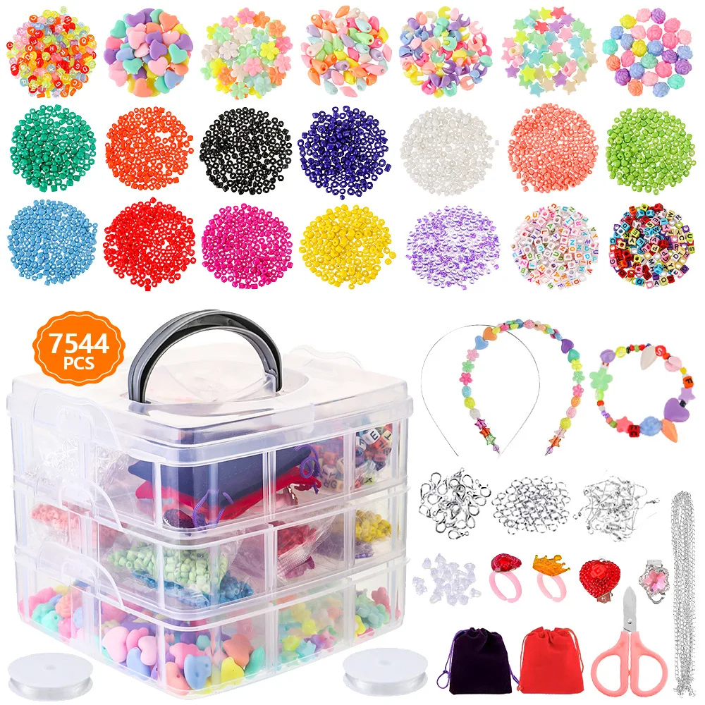 7544pcs DIY Handmade Beaded Children's Toy Creative Loose Spacer Beads Crafts Making Bracelet Necklace Jewelry Kit Girl Toy Gift