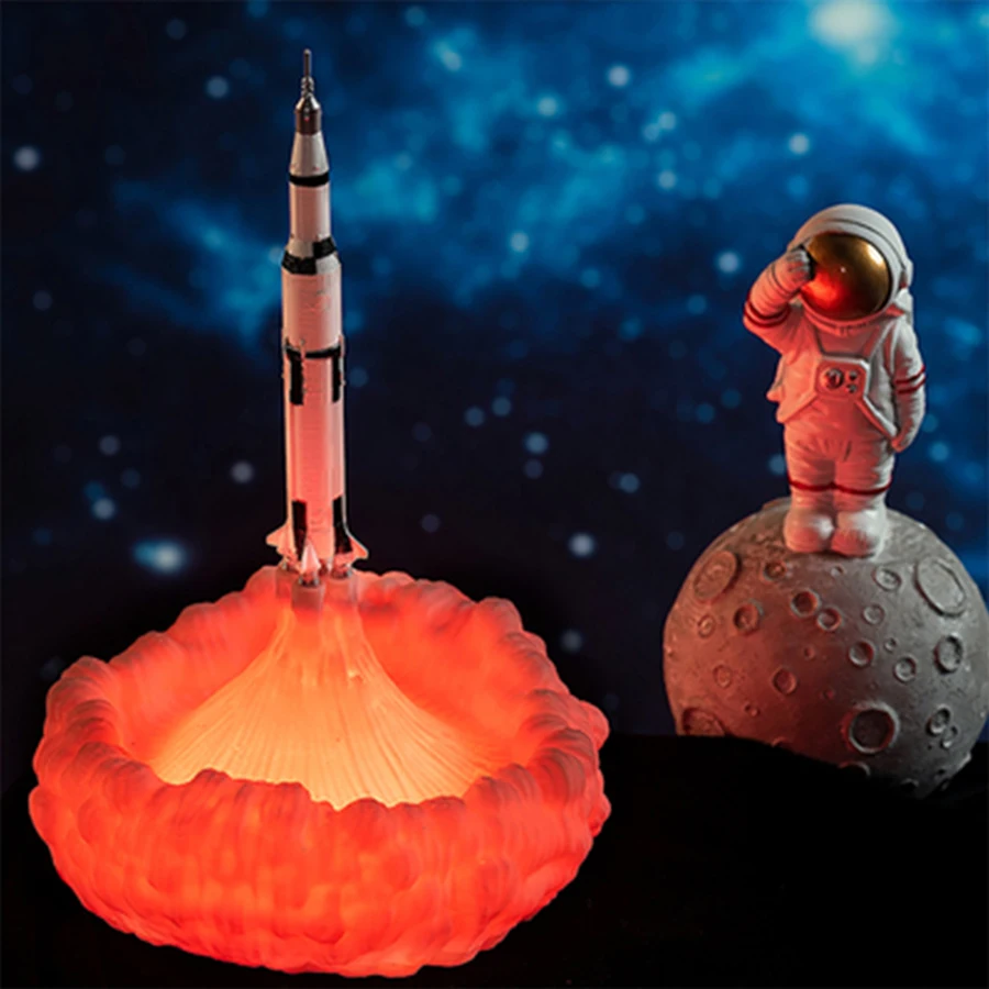 Night 3D Print LED Light Space Shuttle Rocket Lamp USB Rechargeable Table Lamp Children's Gift Bedside Study Desk Room Decor smile