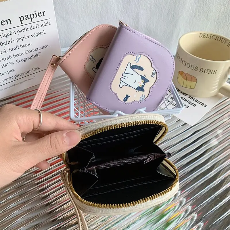 New Cute Cat Wallet Card Bag Portable Handheld Short Wallet Zip Coin Purse Women's Clutch Purse Wallet