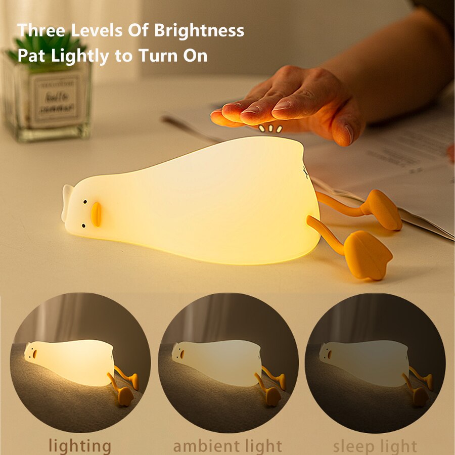 Silicone Duck LED Night Lights Rechargeable Children Clap Nightlights Baby Birthday Gift Touch Sensor Bedroom Decor Bedside Lamp