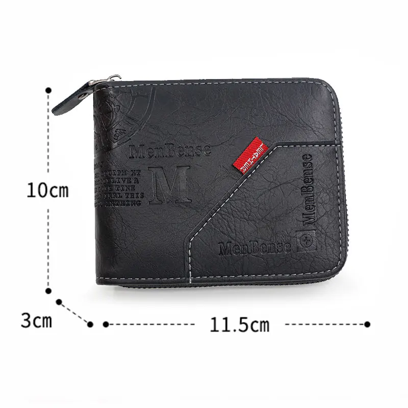 Free Name Engraving New Short Men Zipper Wallets Brand Card Holder Coin Pocket Male Wallet Classic Photo Holder Men's Purses