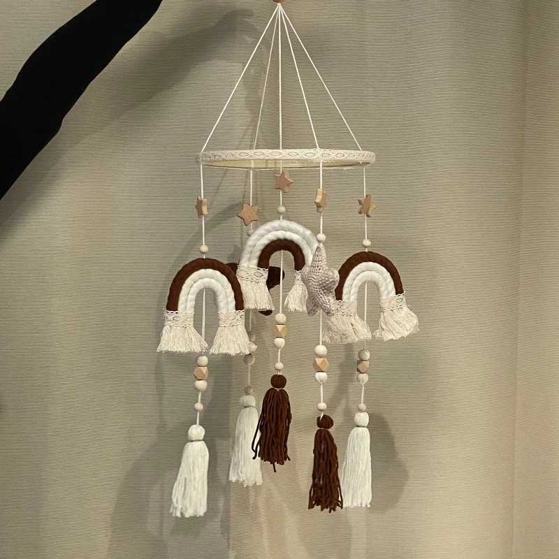 Mobiles# Baby Crib Mobile Rattle Toys Handmade Boho Rainbow Star Tapestry Bed Bell Wind Chime Rattles Newborn Kids Nursery Bedroom Decor Q240525