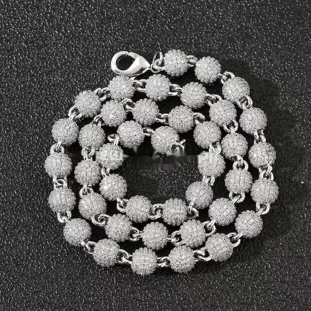 Hip Hop Jewelry Men Women Gold Plated Prong Dia 8mm Round Bead Zirconia Bracelet Iced Out Ball Chain k