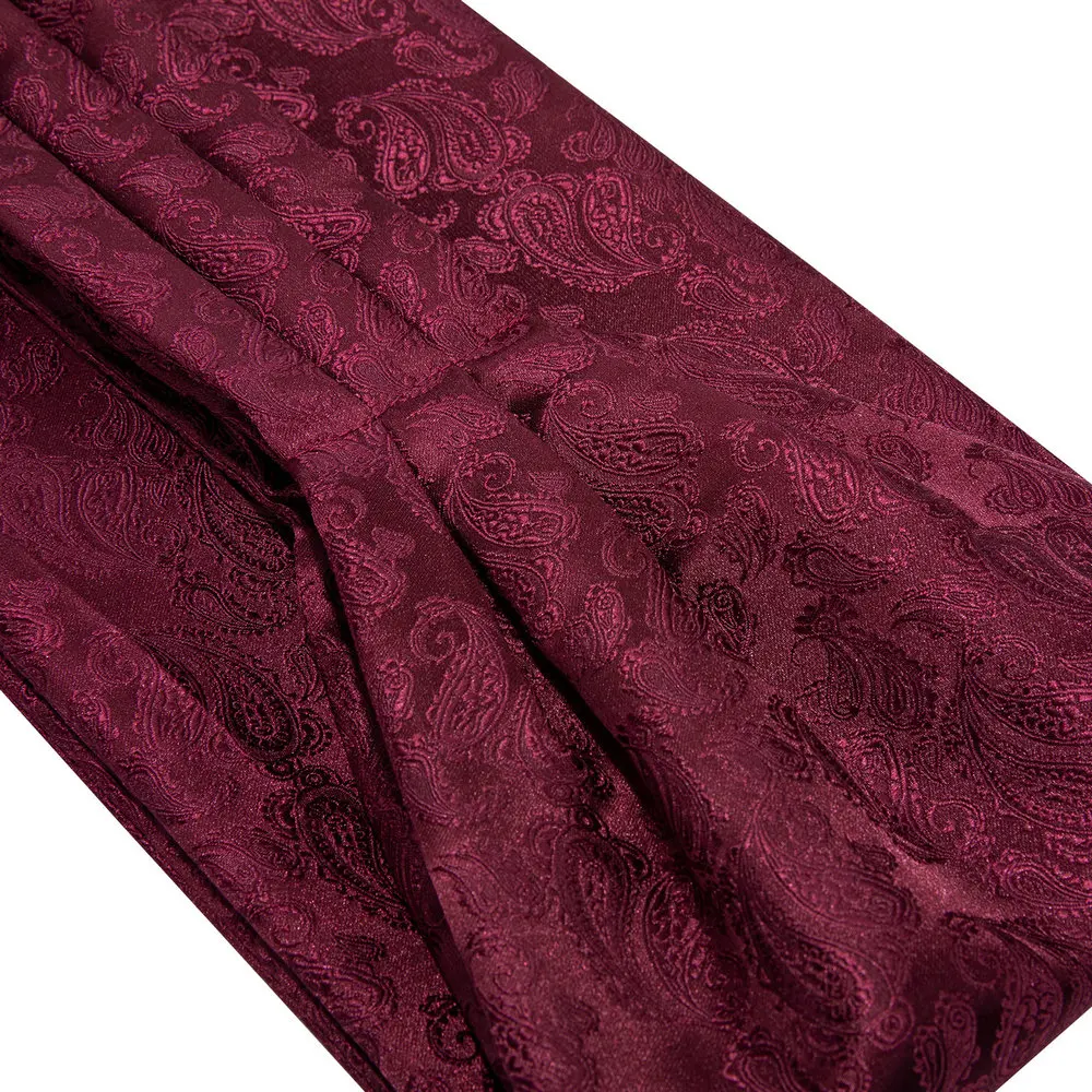 Wedding Red Paisley Silk Cravat Tie For Men Exquisite Jacquard High Quality Ascoat Kerchief Cufflinks Sets Gifts Barry.Wang 0001