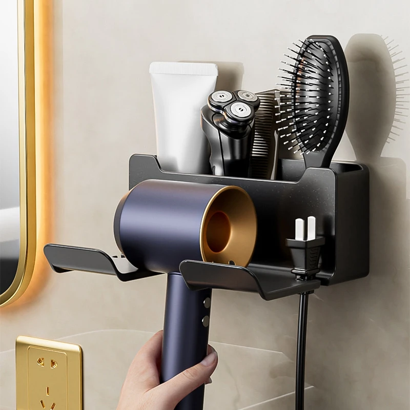 Hair Dryer Holder Wall Mounted Bathroom Organizer Shelves No Drilling Hair Dryer Rack Toilet Blower Holders Bathroom Accessories