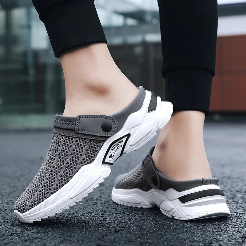 2022 Men Women Summer Sandal Mesh Mules Breathable Padded Beach Flip Flops Shoes Solid Flat Bath Slippers Outside Mens Slippers