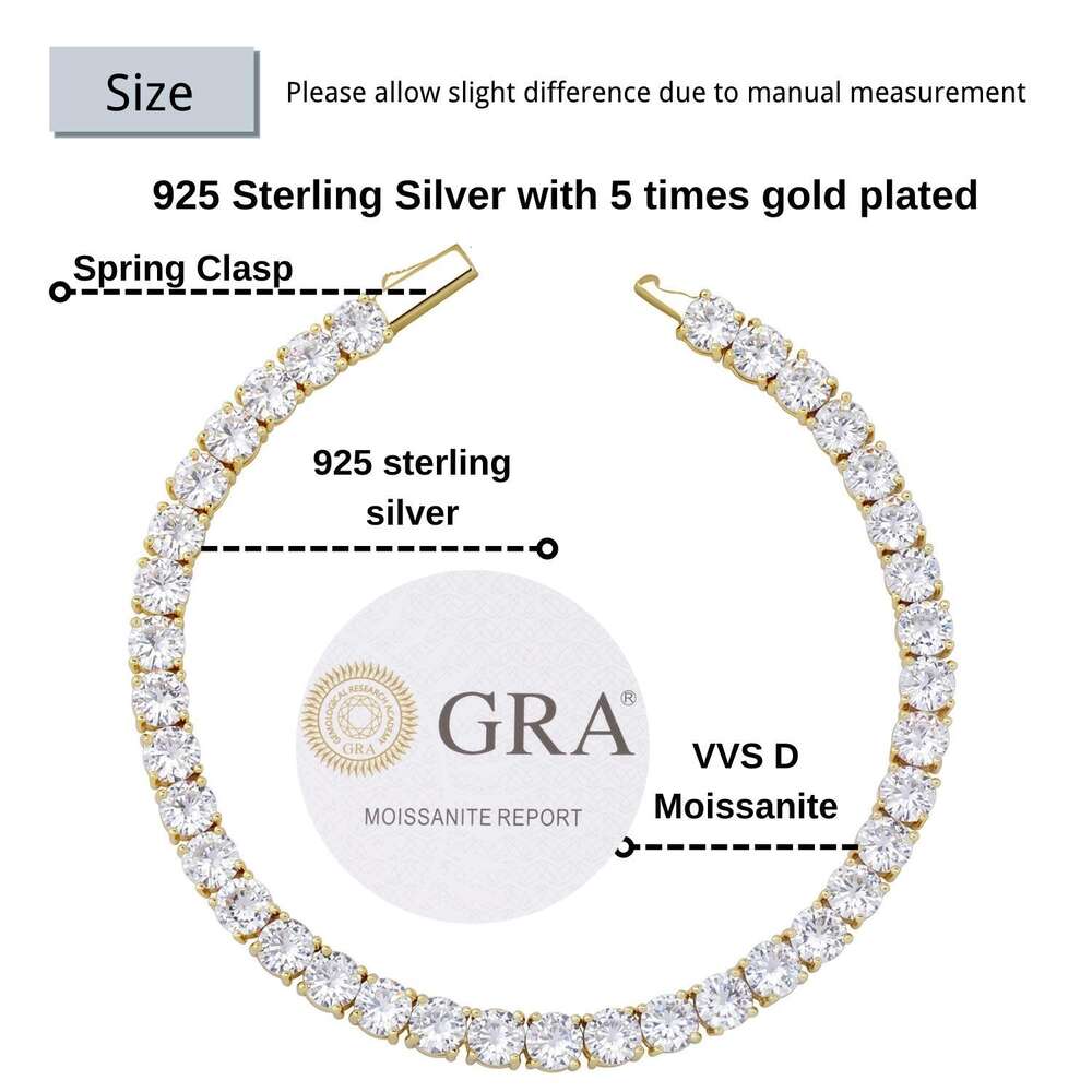 iced out VVS moissanite 3mm 4mm bracelet spring clasp lab dia tennis chain necklace