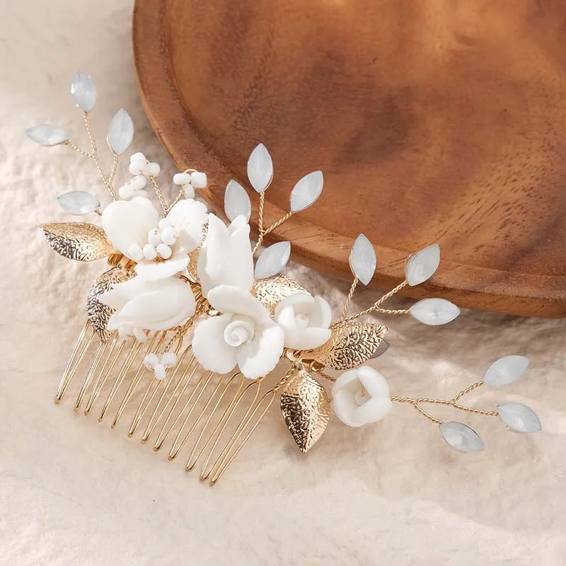 Bridal Wedding Hair Accessories Flower Shiny Rhinestones Hair Combs Jewelry Women Silver Gold Bride Headpiece Party Bridesmaid