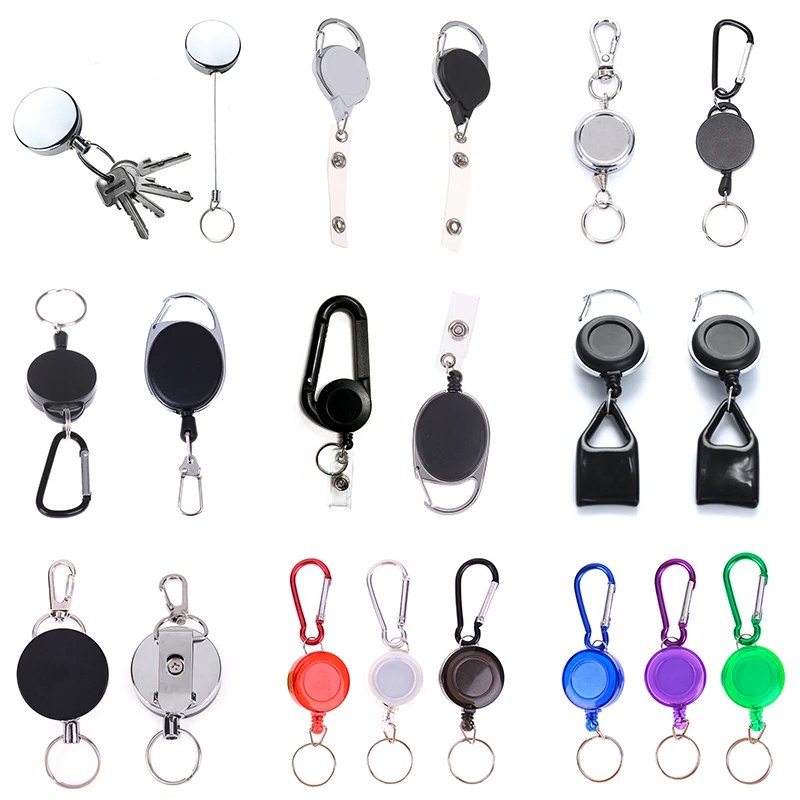 Retractable Pull Key Ring Chain Reel ID Lanyard Name Tag Card Badge Holder Reel Extendable Belt Key Ring Clip