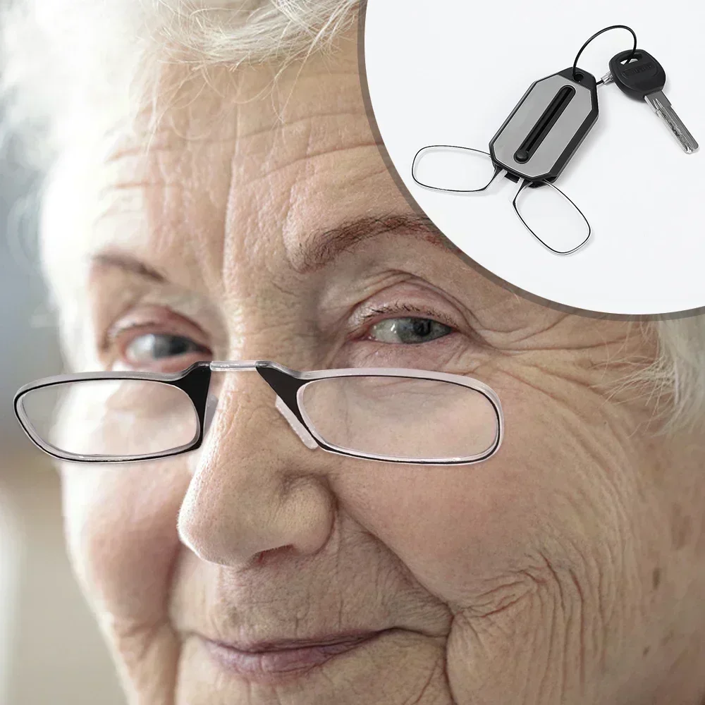 New Nose Clip Reading Glasses for Men Women Portable Hyperopia Glasses Eyeglasses Folding Glasses with Keychain +1.0 To +3.0