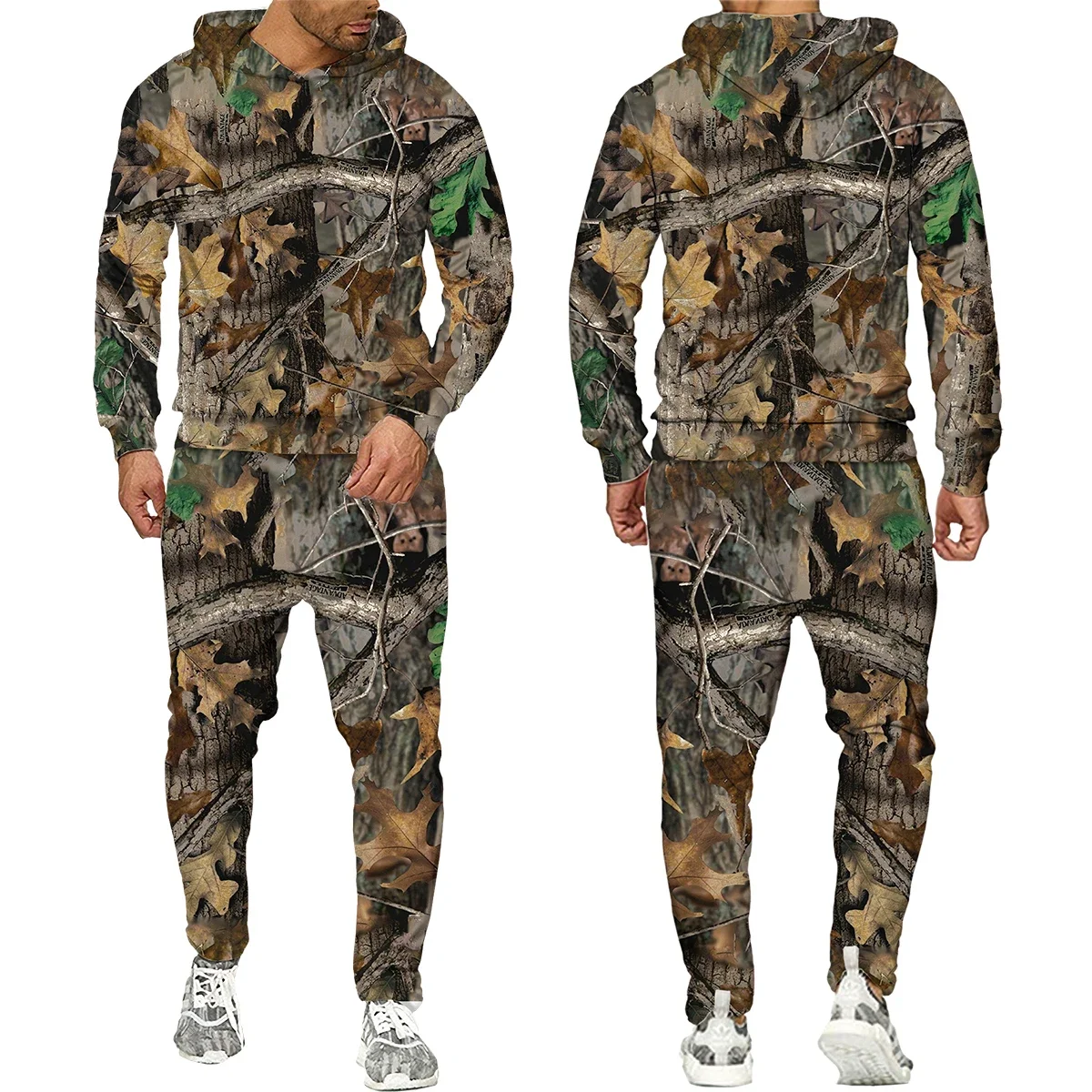 Winter Autumn Leaves Camouflage 3D Hoodies Women Man Tracksuit Outdoor Sportwear Men Clothing Suits Oversized Hoodie Pants Set