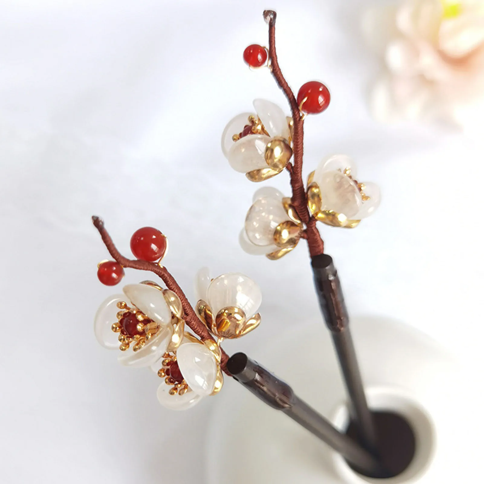 Ethnic Style Hair Stick Chinese Hanfu Hair Accessories Colored Glaze Flower Hairpin Choopstick Vintage Girls Hair Bun Jewelry