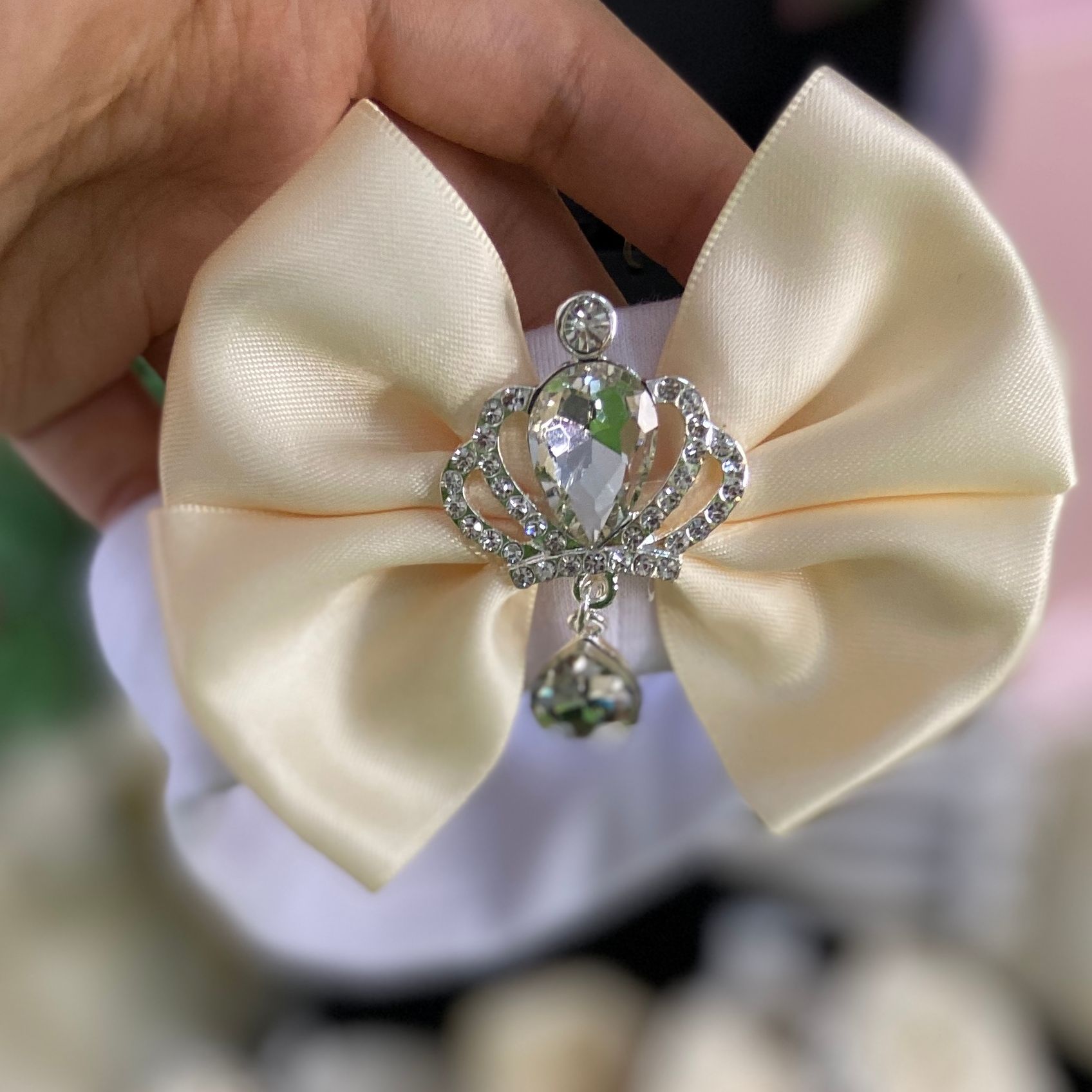 Dollbling Delicate Ivory christening Baby Shoes Headband Set Luxury Diamond Fluff Outfit wedding beads Little Girl Baptism Shoes