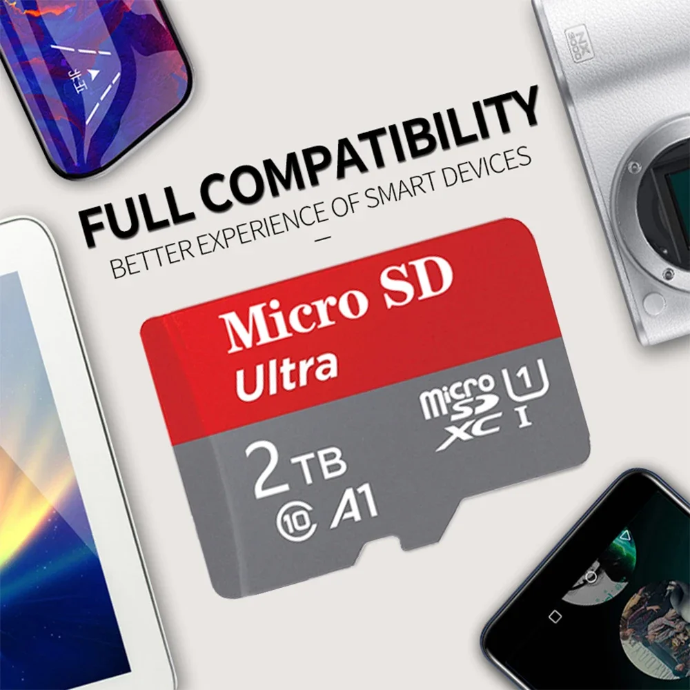 Key Rings Micro SD Card 2TB 100% Real Capacity Micro SD / TF Flash Card Memory Card 1TB For Phone/Computer/Camera Free Shiping