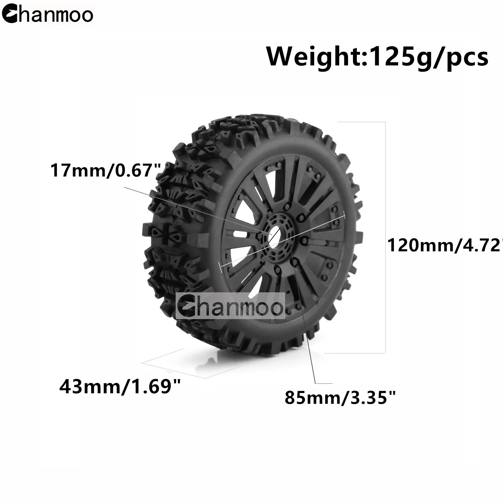 Chanmoo RC 1/8 Off-road Car Tires Buggy Wheels Tyres With 17mm Hub for KYOSHO HPI LOSI HSP GT2 Hobao Redcat Axial Traxxas Vkar