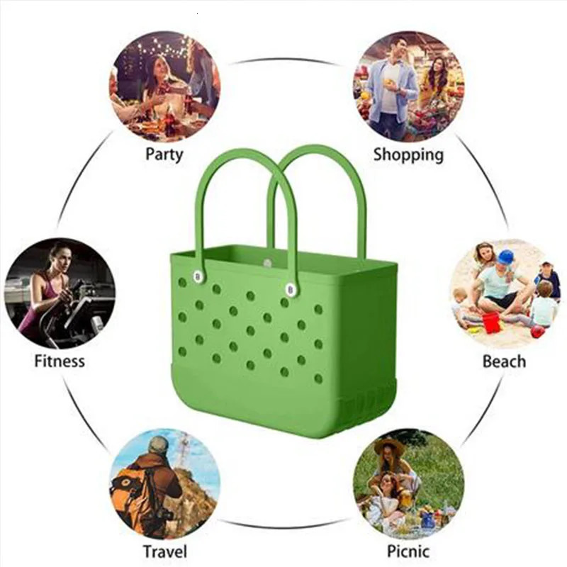 Multi colored rubber bag EVA perforated waterproond dustproof durable open silicone handbag suitable for outdoor beach swimming pool sports 240515