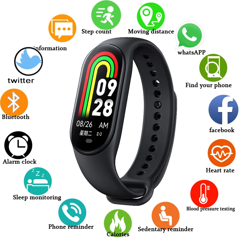 2023 New Smart Watch Band PK MI 6/7/8 Heart Rate and Blood Pressure Monitoring Sport Watch Activity Tracker Wristband For Xiaomi