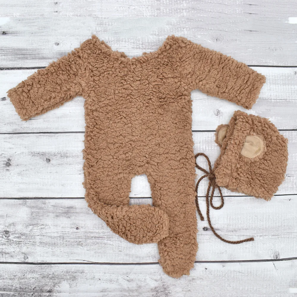 Ylsteed Cute Newborn Bear Bonnet and Pama Set Infant Photo Prop Brown Plush Bear Ear Hat and Footie Romper Photoshoot Outfit 2c711 5 d0b1d