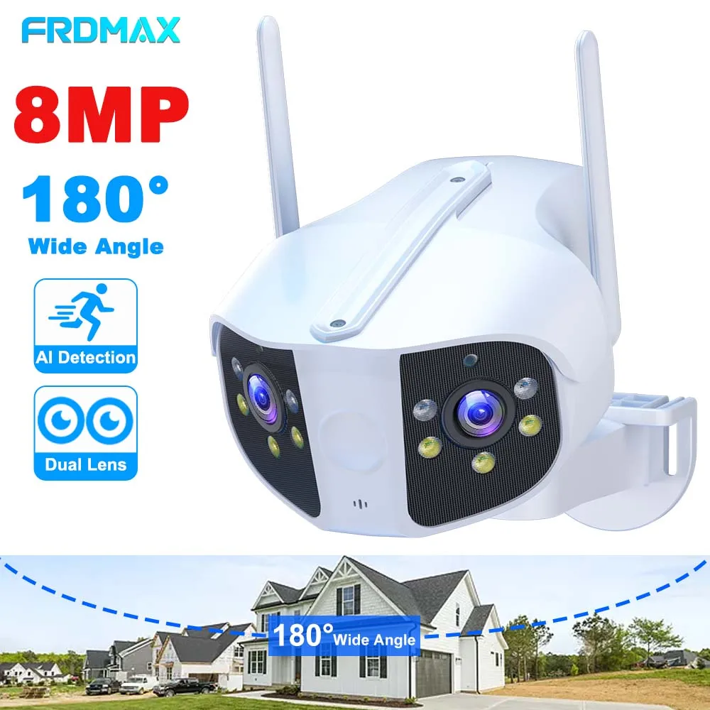8MP 4K Security Camera Outdoor 180° Wide Angle Wifi Surveillance Cameras 6MP Panoramic CCTV Cam Smart Home Security Protection