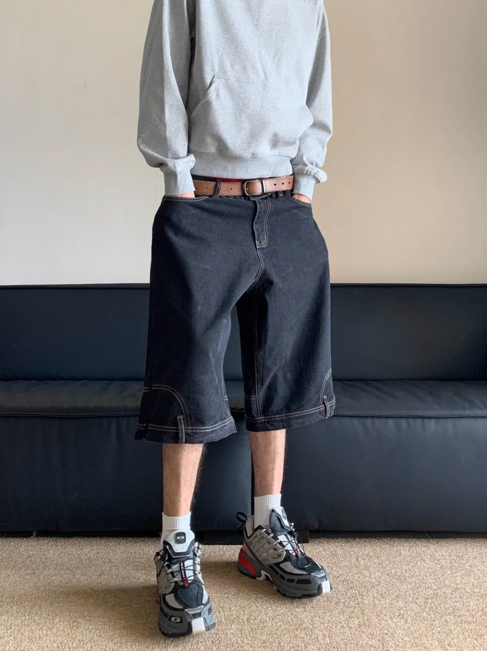 Inverted Denim Jorts Mens Baggy Hip Hop Streetwear Retro Harajuku Wide Leg Shorts 240523