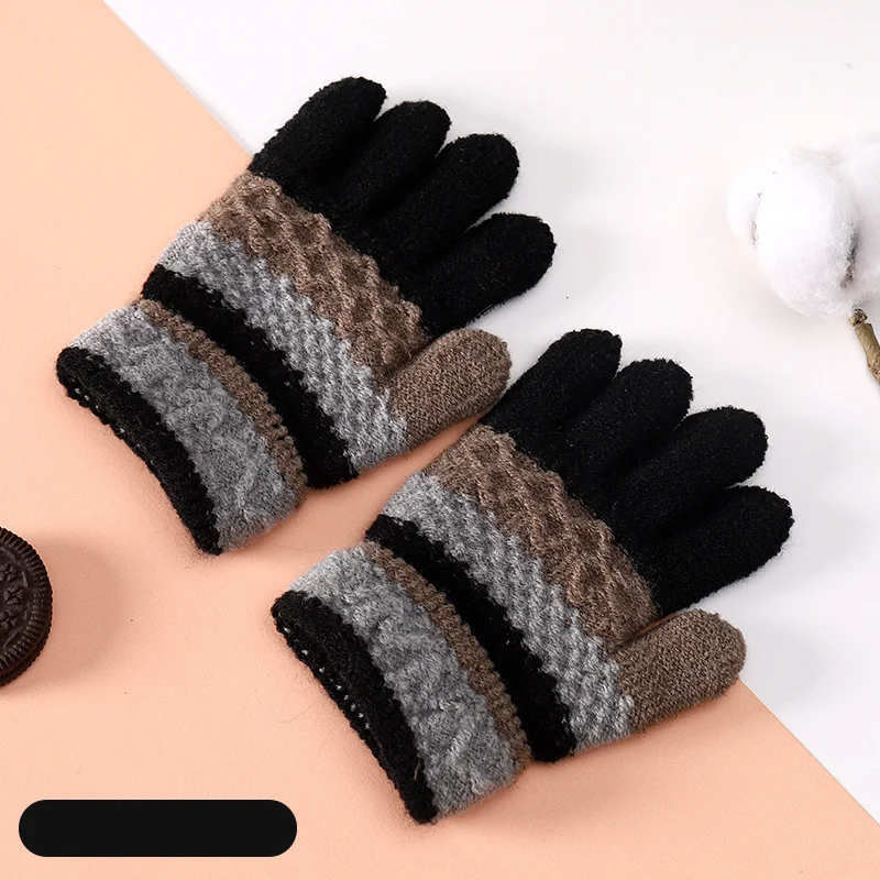 Autumn Winter Soft Knitted Baby Gloves Striped Kids Girls Boys Full Finger Warm Children Mittens Years 5