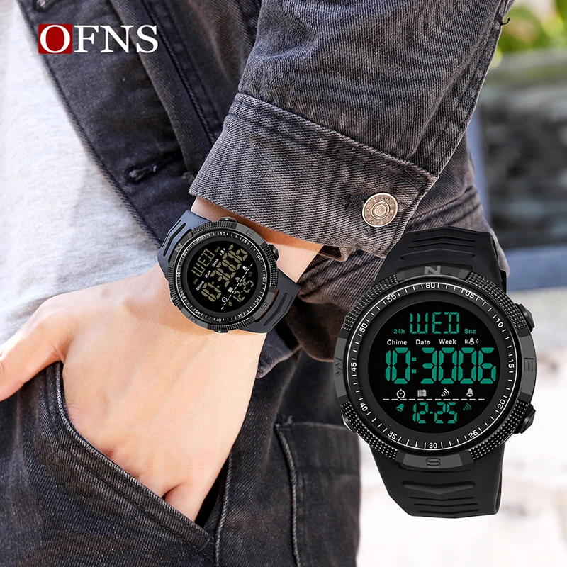 OFNS Luxury Brand Digital Watch Men 50M Waterproof Sport Watches Military LED Light Stopwatch Clock Electronic Reloj Hombre