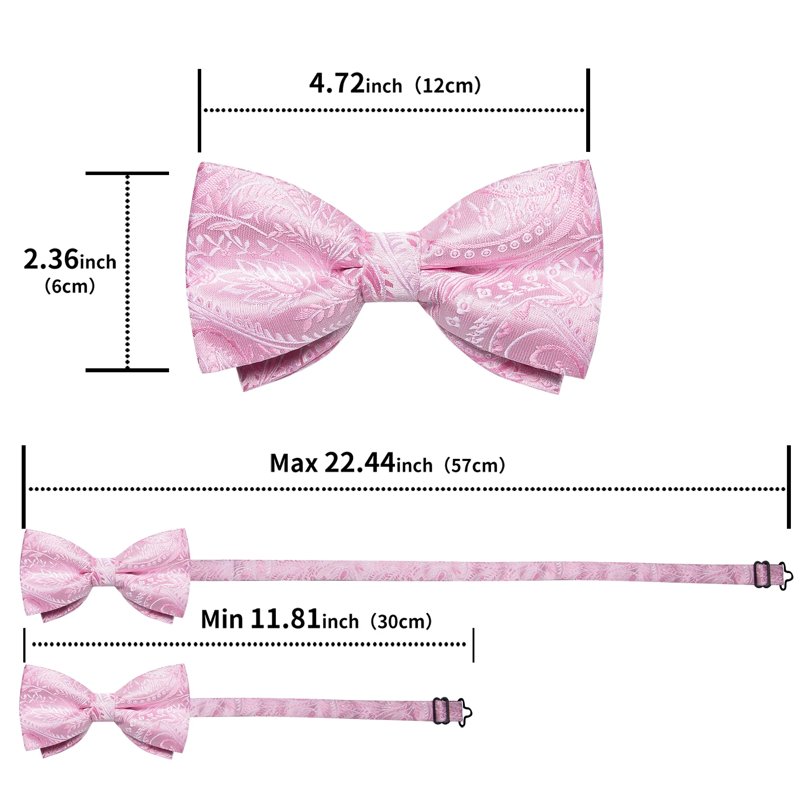 Adjustable Men s Bowties Paisley Bow Tie Pocket Square Cufflinks Sets Jacquard Pink Pre tied Butterfly Knot for Wedding Business 5