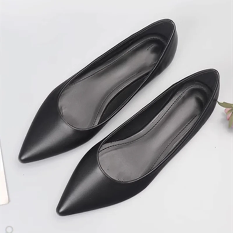 Womens Full Black Elegant Null Sewing Shoes Pointy Toe Designer Leather Pointy Toe Flats For SKinng Ballet Dancer Slip-On 32-48