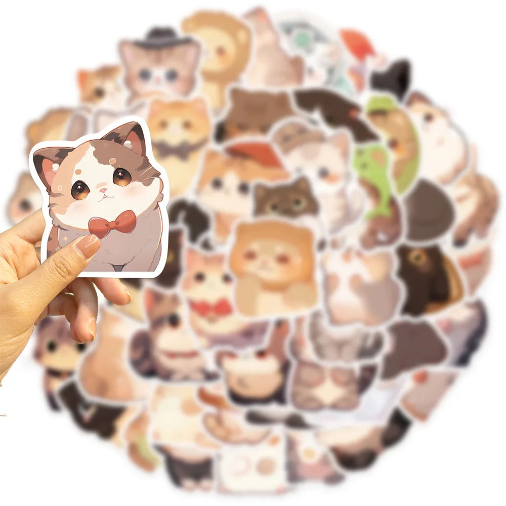 50pcs Kawaii Cat Kitty Stickers Cute Animal Decals Kids Toys Scrapbook Laptop Phone Stationary Guitar Suitcase Car Sticker