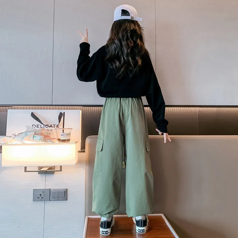Teenage Girls Autumn Thin Sweatshirt Set Children's Letter Printed Tops Work Pants 2 Sets Spring Casual Clothes 3-15Y