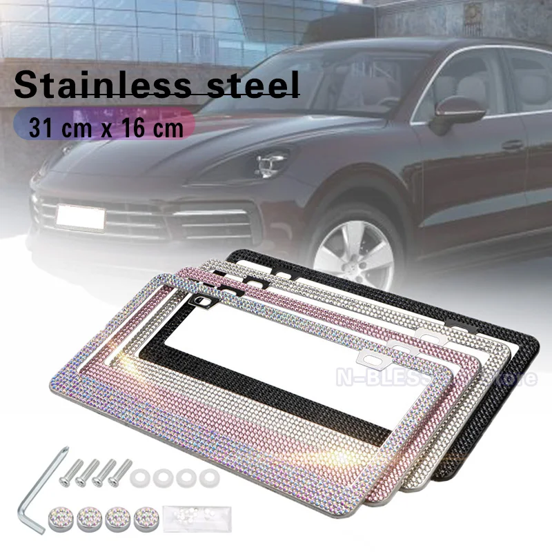 Hot US Model License Plate Frame Bling Crystal Women License Plate Frame License Cover Holder Rhinestone Car License Frame