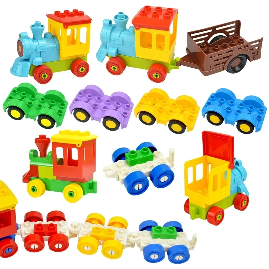 Big Size Train Car Tracks Bricks Transport Accessories Straight Curved Uphill Switch Rail Building Blocks Compatible Duploes