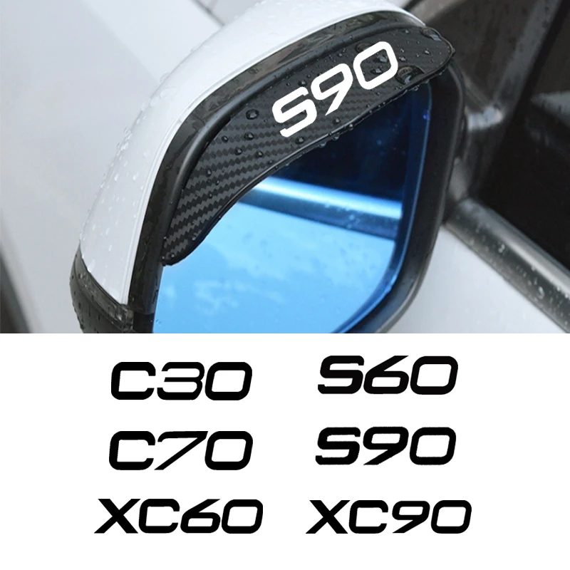 2PCS Car Rearview Mirror Rain Eyebrow Visor Snow Sun Visor Rain Cover for Volvo C30 C70 S60 S90 XC60 XC90