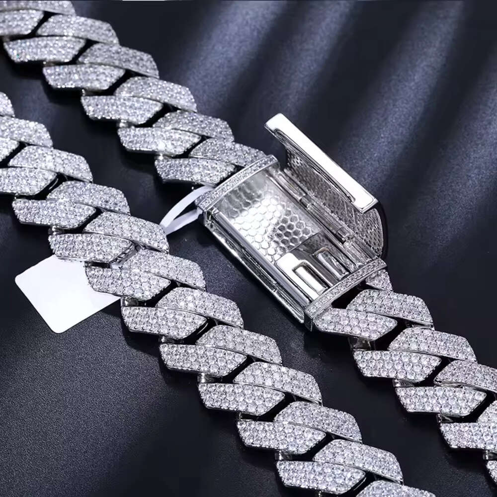 fashion cuban link chain necklace designer for men 3 row bling moissanite dia 20MM wide choker iced out chains necklaces prong gold plate rock hip hop
